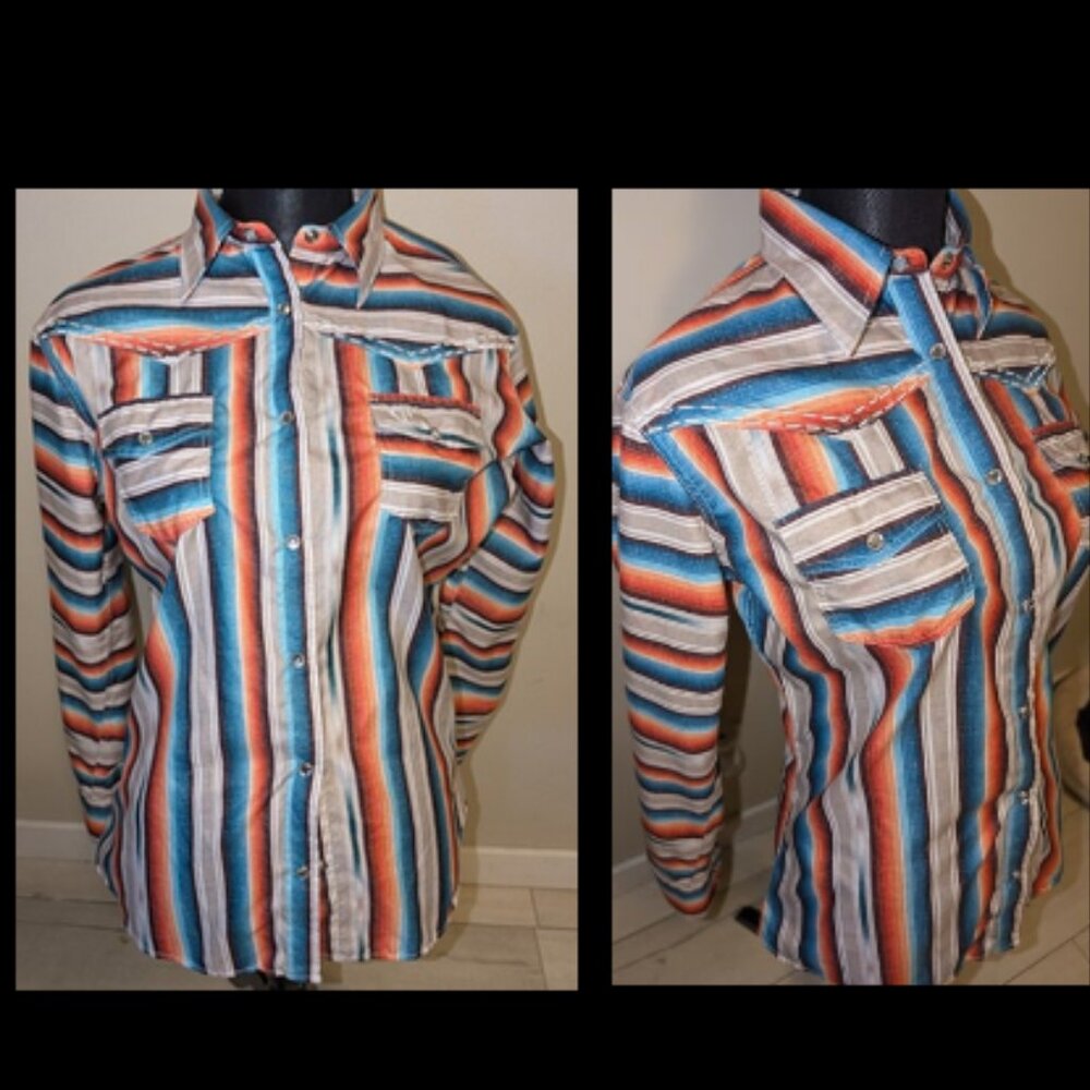 Cowgirl Hardware Long Sleeve Snap Shirt Serape Sunset Womens Size M